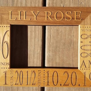 Personalized laser engraved alder wood picture frame newborn baby welcome gift