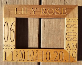 Personalized laser engraved alder wood picture frame newborn baby welcome gift