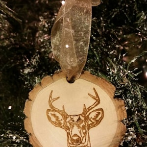 Rustic wood 6 point buck deer Christmas ornament cabin country lodge hunting
