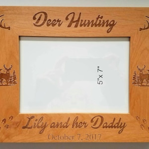 Deer Hunting with Daddy Personalized Alder Wood Picture Frame Buck Doe Tracks Antlers Deer Season Gift