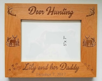 Deer Hunting with Daddy Personalized Alder Wood Picture Frame Buck Doe Tracks Antlers Deer Season Gift