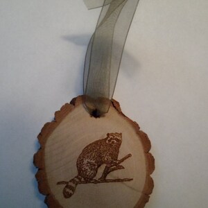 Rustic wood raccoon Christmas ornament cabin country hunting