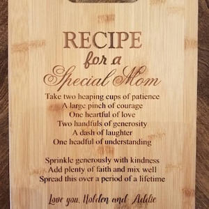 Gift for Mom, Recipe for a Special Mom Gift, Mother&#39;s Day Gift, Mother Gift, Special gift to Mom, Personalized Cutting Board