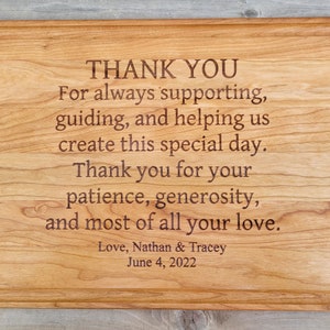 Thank you gift to Parents, Supporter Gift, Thank you to parents on wedding day gift, Personalized Cutting Board