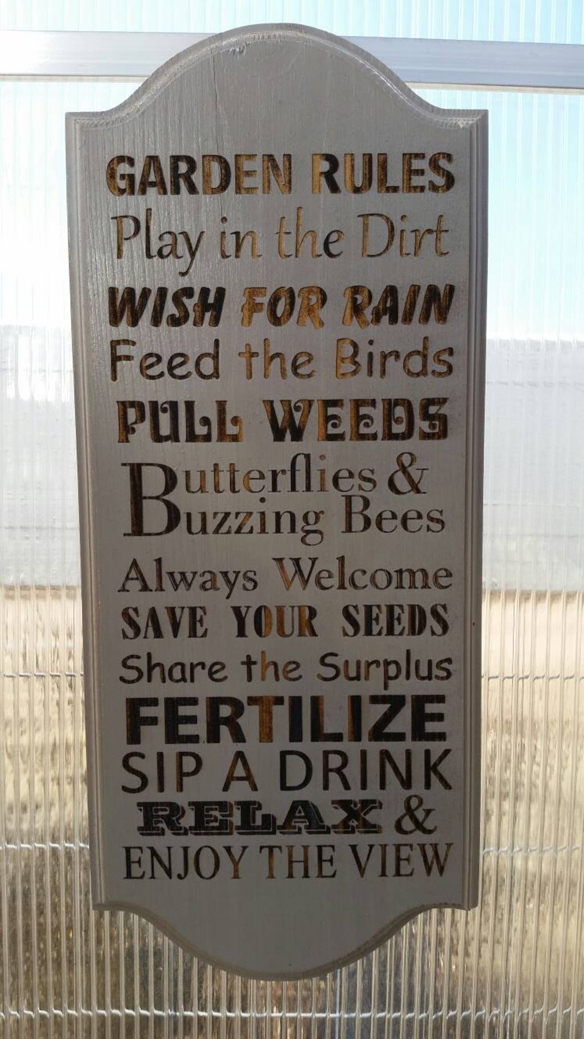 Garden Rules Laser Engraved Sign Plaque for Greenhouse Garden Etsy