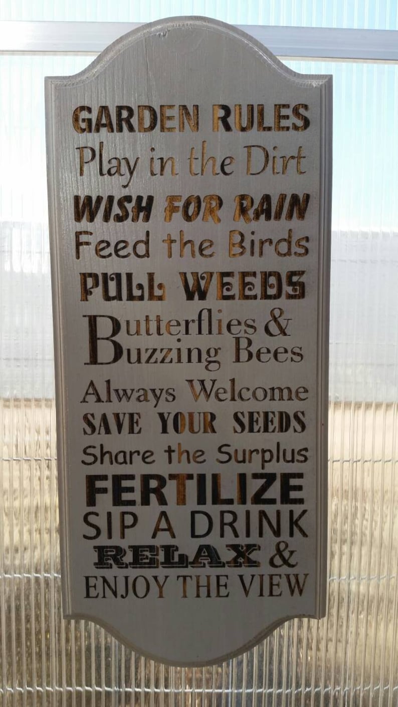 Garden Rules Laser Engraved Sign Plaque for greenhouse garden Etsy