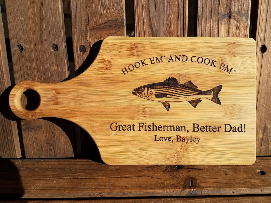 Fisherman Gift Personalized Hook Em' and Cook Em' Striped Bass Fishing