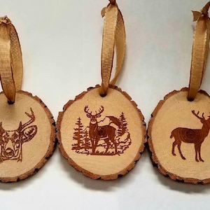 5 Rustic wood Christmas ornaments Deer Collection Buck Doe