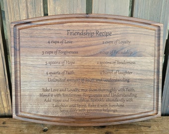 Friendship Gift, Friendship Recipe Gift, Best Friend Gift, Thank you Gift, Gift for Friend, Birthday Gift, Personalized Cutting Board