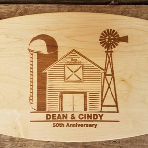 Family Farm Homestead Barn Windmill Silo Anniversary Gift Personalized Cutting Board