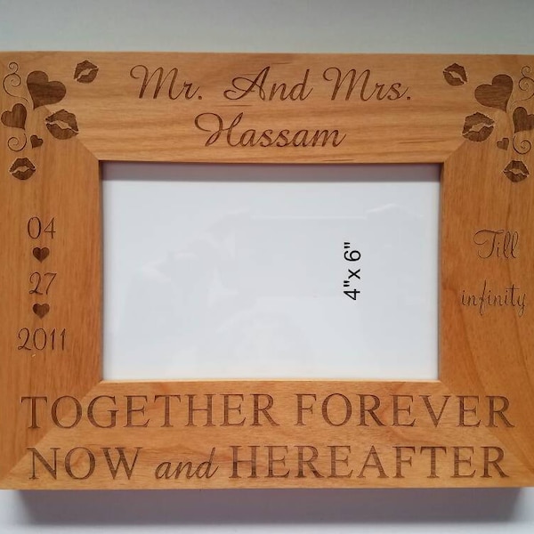 Mr. and Mrs. Together Forever Now and Hereafter personalized wood photo picture frame Wedding Anniversary Birthday Gift