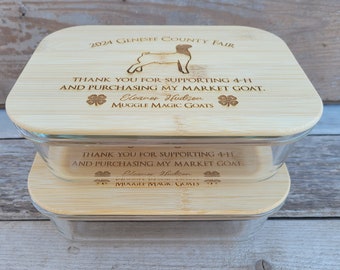 4H Market Goat Buyer Gift 4H Thank you Gift Livestock Goat Buyer Gift Gift for 4H Investor Personalized Glass Container with Bamboo Lid
