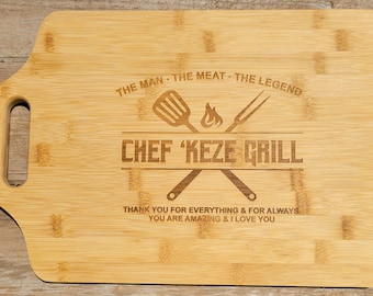 Father's Day Gift, Gift for Chef, BBQ Gift, Gift for Griller, The Man, The Meat, The Legend, Custom Cutting Board