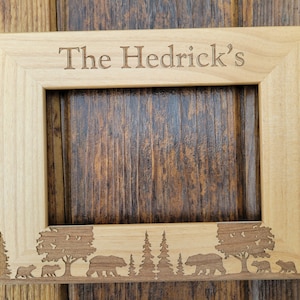 Woodsy Themed Personalized Picture frame with Family Name, Cabin Decor Bears and trees, Decor for Cabin, Bear theme picture frame