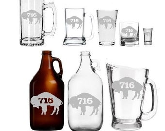 Buffalo 716  Hand-Etched Glassware - Mug - Glass - Beer - Growler