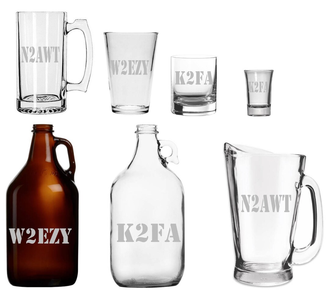 Ham Radio Call Sign - Beer Mug - Pint Glass - Growler - Etched - Etsy