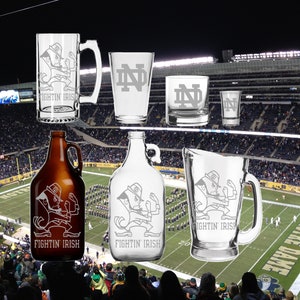 Notre Dame Etched Barware - Mug - Glass - Beer - Growler - Irish
