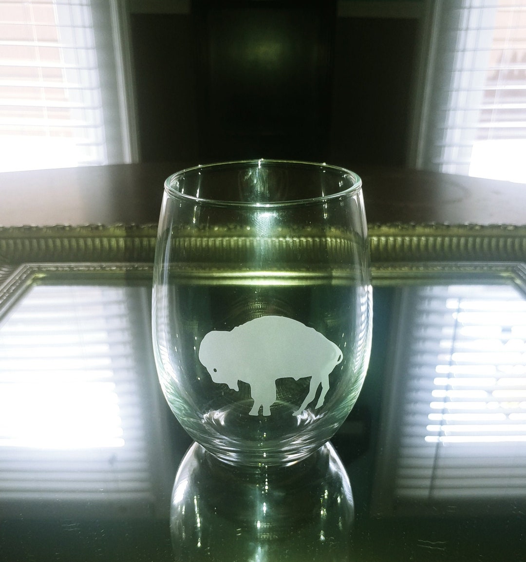 Buffalo Wine Glass Pair Etched 716 NY Etsy