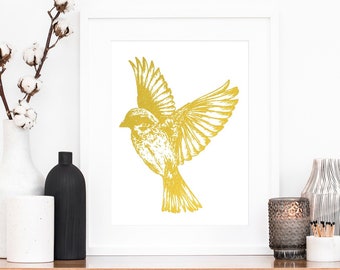 Bird Prints Wall Art, Ornithology Natural History Illustration Poster, Aesthetic Room Decor Gold Foil Print Artwork, Nature Gift Home Decor