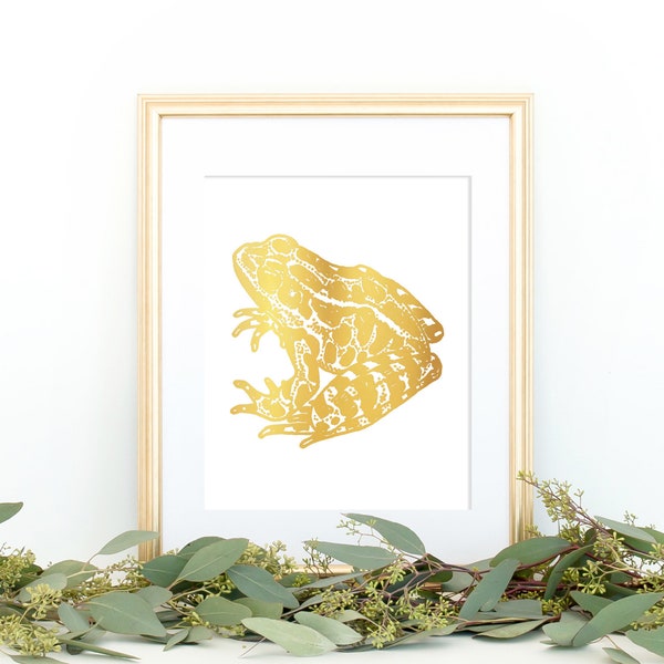 Frog Art in Gold Foil Wall Decor, Cute Animal Zoo Art Prints Wall Art Frog Gifts, Natural Inspired Toad Home Decor, Gold Wall Decorations