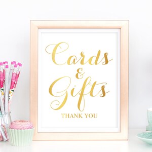Cartões e sinal de presente, sinais de casamento dourados, sinalização de festa de aniversário, recepções de cerimônia, decoração de aniversário, decoração de celebração, chá de panela
