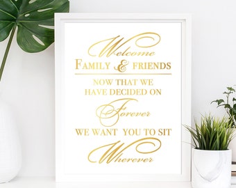 Wedding Welcome Sign, Seating Sign, Pick a Seat Not a Side Sign, Wedding Signage, Gold Foil Print, Welcome Wedding Sign, Choose a Seat Sign