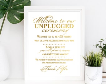 Unplugged Ceremony Sign, Gold Foil, Unplugged Wedding Sign, Wedding Signage, Wedding Ceremony Decorations, Wedding Decor, Unplugged Sign