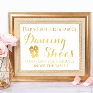 Cute Flip Flop For Wedding Guest Gold Foil Print, Shoe Beach Sign, Please Take One, A Little Treat Dancing Feet