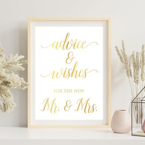 Bord trouwadvies voor de bruid en bruidegom, goudfolieprint, trouwadvieskaarten voor de heer en mevrouw, borden bruiloftsdecoratie