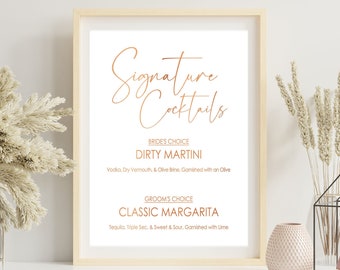 Signature Cocktail Sign, Signature Drink Sign Wedding, Wedding Signs, Wedding Bar Sign, Bar Menu Wedding, Reception Decor, Gold Foil Print