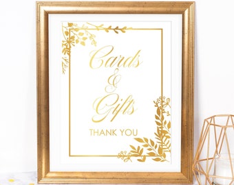 Gold Foil Greenery Cards And Gifts Sign, Wedding Sign, Wedding Signs, Wedding Cards Sign, Wedding Gifts Sign Decor, Wedding Decorations