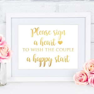 Heart Drop Box Guest Book Wedding Sign, Gold Foil Print Please Sign A Heart Guestbook Sign, Wedding Signage, Sign a Wooden Sign