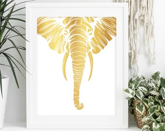 Elephant Gifts for Women Decor Foil Art Print Poster, Cute Wall Art, Home Decorations Zoo Animal, Wildlife Safari Theme Bedroom Artwork