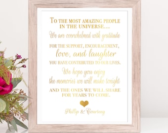 Gold Foil Wedding Welcome Sign, Guest Thank You Wedding Signage, Wedding Favors For Guests