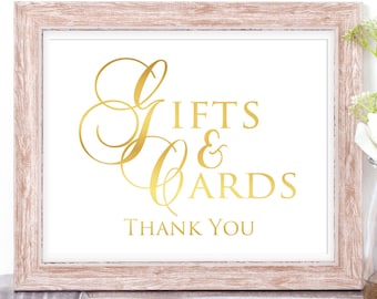Card And Gift Sign, Gold Wedding Signs, Birthday Party Signage For Receptions Gold Foil Print