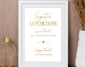 Customized Wedding Sign, Signature Drinks Sign, Signature Cocktail Sign, His Hers Drinks Menu, Custom Gold Foil Sign, Personalized Bar Signs