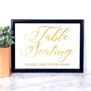 Gold Table Seating Plan Wedding Sign, Gold Foil Print Poster, Elegant Find Your Seat Seating Chart Name Sign, Script Reception Signage