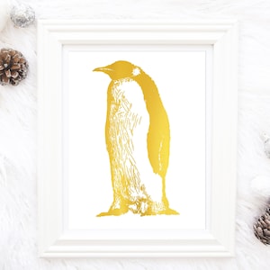 Penguin Gift, Nature Inspired, Gold Foil Print Bedroom Decor, Penguin Print Bird Art, Nature Lover Wall Art