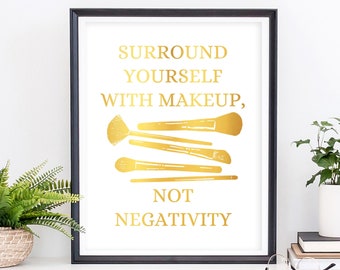 Fashion Poster, Gold Foil Prints, Makeup Wall Art, Inspirational Wall Art Decor, Makeup Prints,  Makeup Brushes Artwork, Makeup Art Print