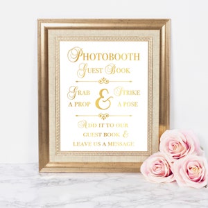 Photobooth Guestbook Sign, Photo Booth Wedding Guest Book Ideas, Gold Foil Decor Wedding Signs, Guestbook Alternative,