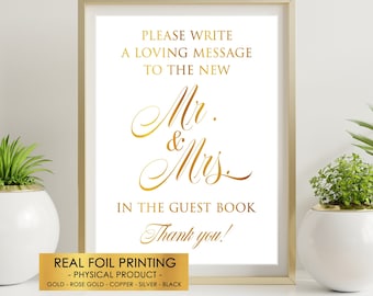 Guest Book Sign Leave a Note, Rose Gold Foil Wedding Sign, Please Sign Our Guestbook Table Sign Decor, Elegant Wedding Signage Decorations