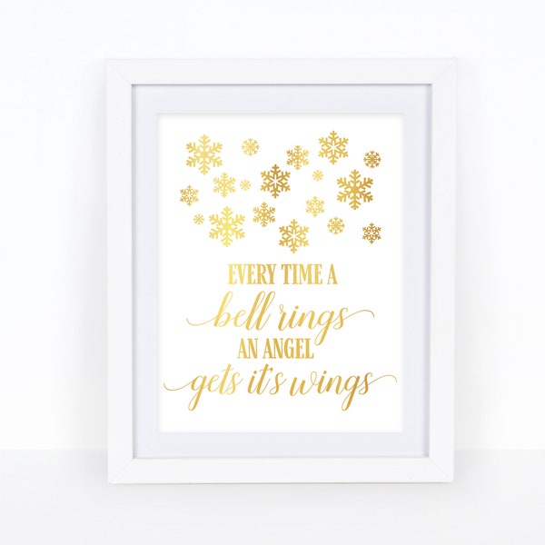 Every Time A Bell Rings An Angel Gets Its Wings, It's A Wonderful Life Wall Art Christmas Decorations Gold Christmas Decor Gift For Her Sign