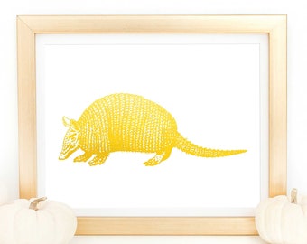 Real Gold Foil Armadillo Wall Art Illustration Print, Texas Art, Foil Print, Animal Art Posters And Prints, Animal Lover Gift