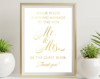 Wedding Guestbook Please Sign Table Decoration Foil Print Silver Gold Marble 