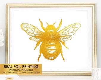 Bumblebee Art, Gold Foil Print, Bumblebee Wall Art, Bumblebee Print, Bumble Bee Wall Print Poster, Unframed Bee Gift