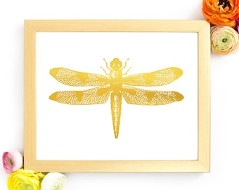 Dragonfly Wall Art, Gold Foil Print, Dragonfly Print, Dragonfly Art, Dragon fly, Illustration Print, Insect Artwork, Wall Art Print Decor