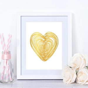 Gold Heart, Heart Art, Bathroom Print, Boudoir Gold Print, Romantic Print, Bedroom Wall Art, Gold Home Decor Accessories, Gift For Her