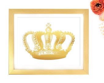 Gold Crown Prints, Real Gold Foil, King And Queen Crown, Royal Princess Wall Art, Nursery Decor, Vintage Home Decor