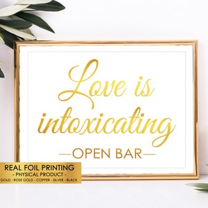 Open Bar Sign Wedding Decor, Unframed Open Bar Wedding Sign, Gold Wedding Decorations for Reception Party Open Drink Sign Drinks Are Free