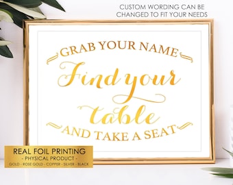 Foiled Gold Wedding Sign Find Your Table Sign, Find Your Seat Sign, Wedding Place Cards, Wedding Seating Chart, Seating Plan Wedding Signage